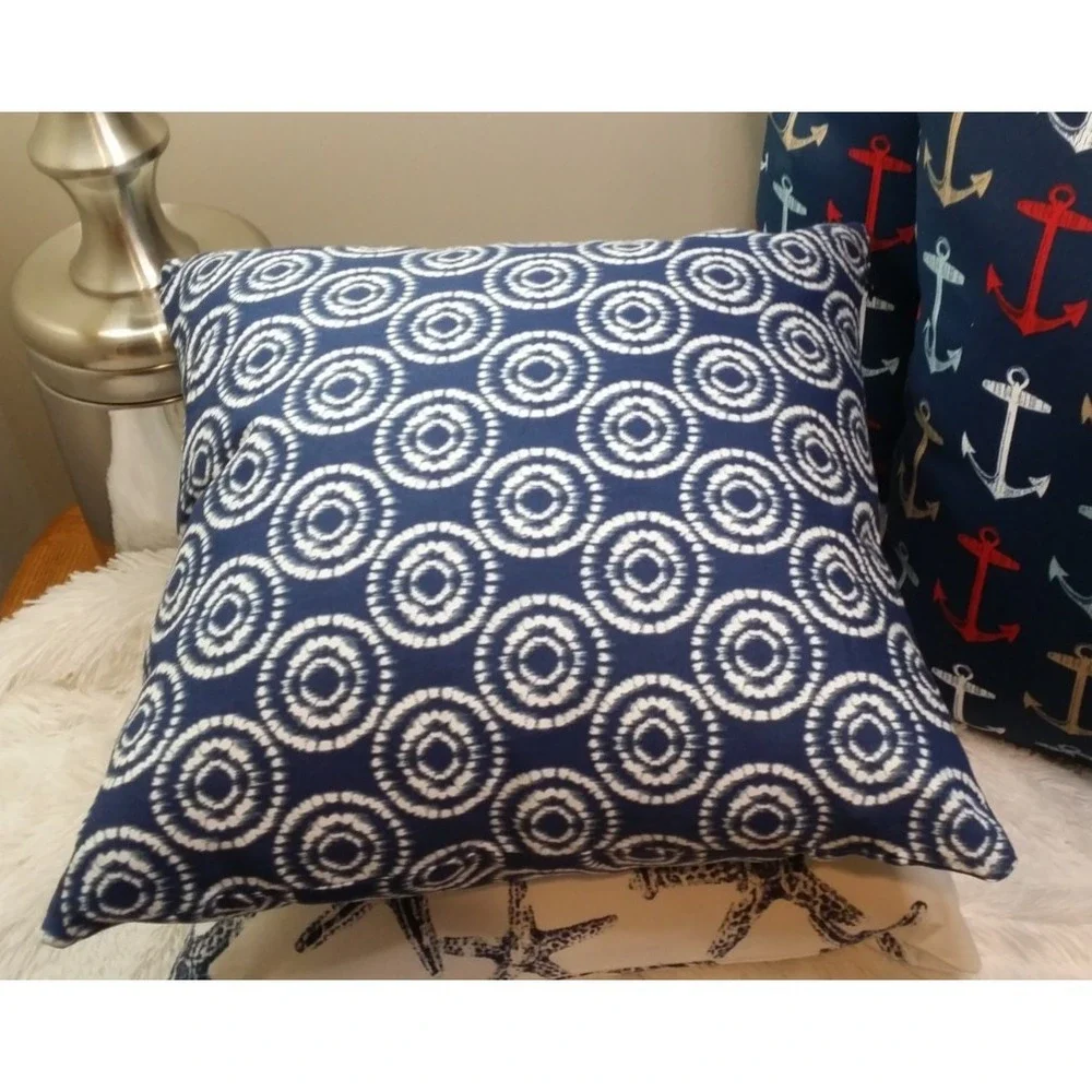 Bryant Throw Pillow Cover 20x20 Zipper Cotton Blue White Nagoya Geo Chambray NEW